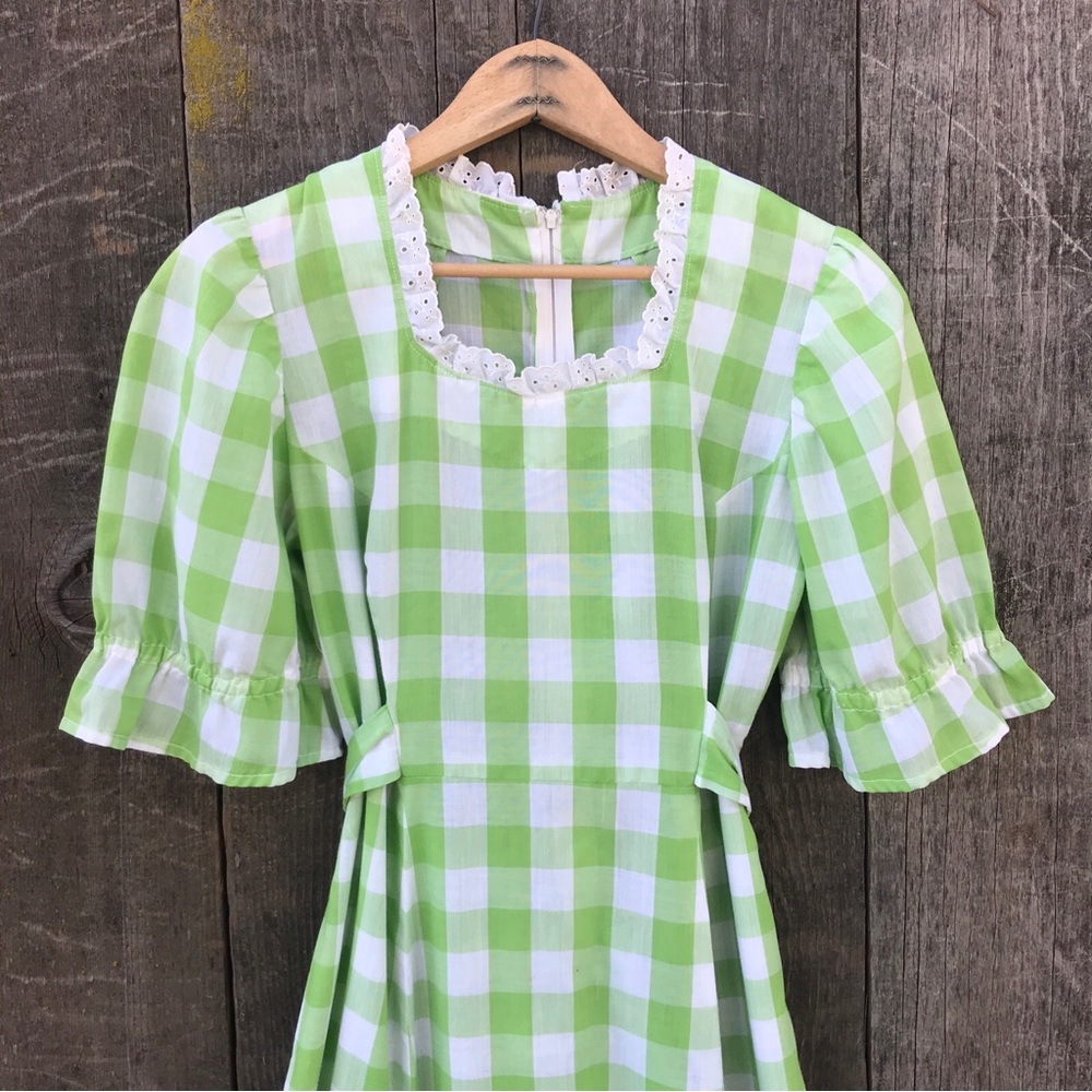 Vintage 1970s Handmade Gingham Prairie Cottagecore Maxi Dress Small-Medium - Picture 2 of 8